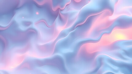 Obraz premium Dreamy abstract background featuring gently flowing, wavy shapes in soft pastel shades of blue, purple, and pink, with subtle hints of yellow light emanating from within.