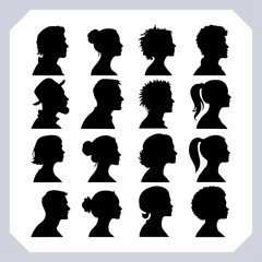 Male and female silhouette set. Human profile icon 