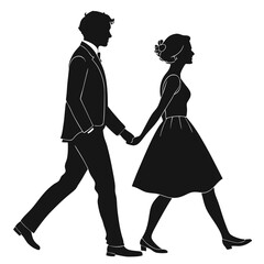 Silhouette of a Couple Walking Hand in Hand