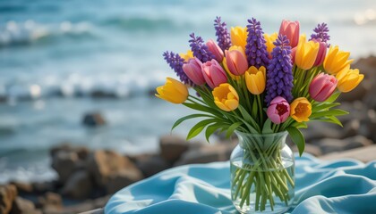 Vibrant Spring Bouquet by the Ocean