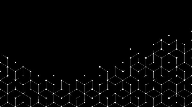 Animation pattern set, seamless loop moving lines, flat cubes and dots abstract visual, black and white motion graphics collection for overlay and decorative purposes.