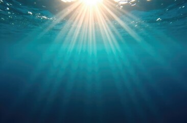 Fototapeta premium Ocean blue underwater with sunrays