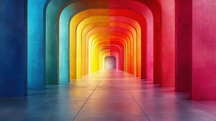 Spectacular chromatic convergence through architectural tunnel with arches