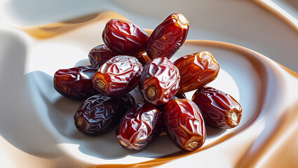Fresh Dates Pile On White Fabric Background Sweet Healthy Ramadan Food