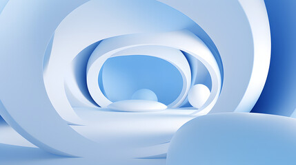 3d rendering of white and blue abstract geometric background. Scene for advertising, technology, showcase, banner, game, sport, cosmetic, business, metaverse. Sci-Fi Illustration. Product display