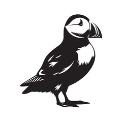 Silhouette of Atlantic puffin - Minimalist Atlantic puffin Vector - Atlantic puffin art - Black and White Atlantic puffin Illustration.