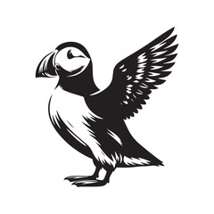 Silhouette of Atlantic puffin - Minimalist Atlantic puffin Vector - Atlantic puffin art - Black and White Atlantic puffin Illustration.