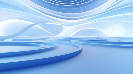 3d rendering of white and blue abstract geometric background. Scene for advertising, technology, showcase, banner, game, sport, cosmetic, business, metaverse. Sci-Fi Illustration. Product display