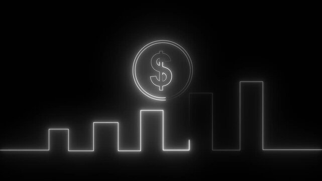 Financial Report icon.Sales Chart icon. Profit, progress icon. Dollar icon. black background.