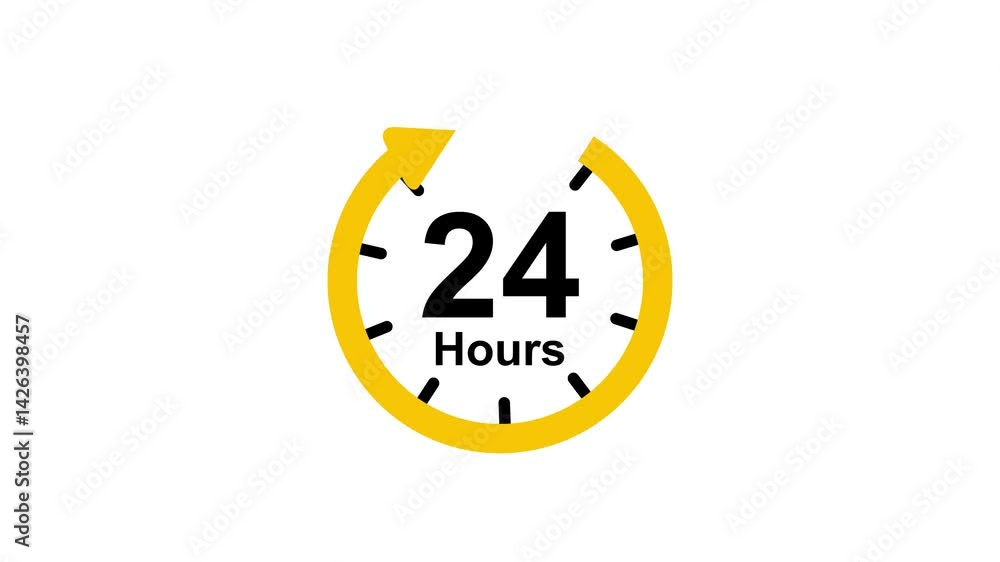 Poster clock 24 hours icon, isolated on transparent background with alpha channel clock , timer time passag