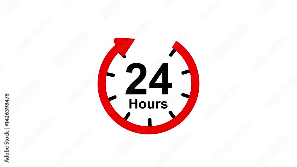 Poster clock 24 hours icon, isolated on transparent background with alpha channel clock , timer time passag