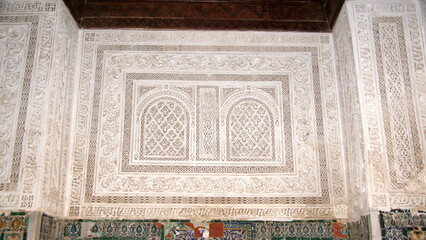 Carved stucco panel in the Mosque of the Barber, or Zawiya of Sidi Sahib, in Kairouan, Tunisia