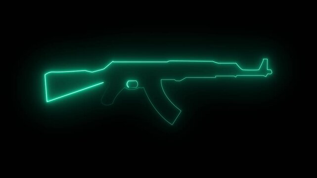 Ak47 Gun Neon Glowing Animation with Black Background