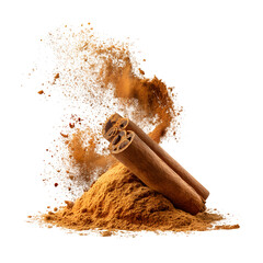 Pile cinnamon powder scattered isolated on white, clipping path --v 7.0