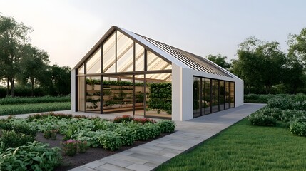 Obraz premium Transparent Eco-Friendly House with Lush Greenery in Sustainable Architecture Design