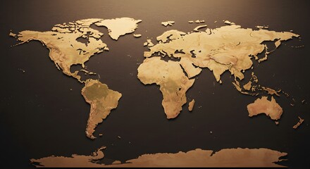 World map golden continents geography travel global earth