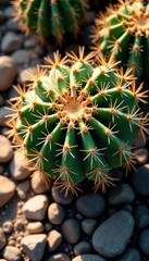 Obraz premium Prickly pear cactus aerial view, rocky ground , detail, still life