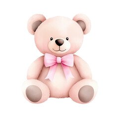 Fototapeta premium Adorable pink teddy bear with a bow, perfect for children's themes. isolated against a transparent background.