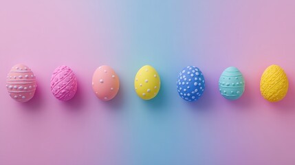 Obraz premium Textured and embossed Easter eggs displayed in rows on colored felt