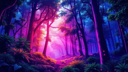 Fototapeta premium illustration of forest Neon splased with colorful background