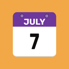 7 july calender icon text page monthly web design.