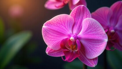 Radiant pink orchid petals, abundant moisture , bloom, wet