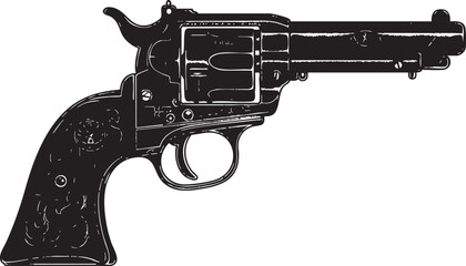Black silhouette illustration of a vintage revolver handgun firearm isolated on white background
