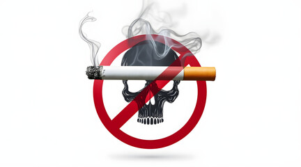 Say no to tobacco with this bold anti smoking design featuring cigarette crossed out over skull.cigaret te tobacco ash