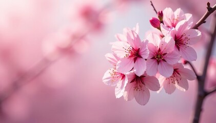 Obraz premium Delicate pink sakura blossoms, soft petals, gentle branches , japan, flowers, art