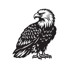 Minimalist Bald Eagle Vector - Bald Eagle Silhouette - Bald Eagle Illustration - Black and White Bald Eagle Design.