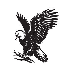Minimalist Bald Eagle Vector - Bald Eagle Silhouette - Bald Eagle Illustration - Black and White Bald Eagle Design.