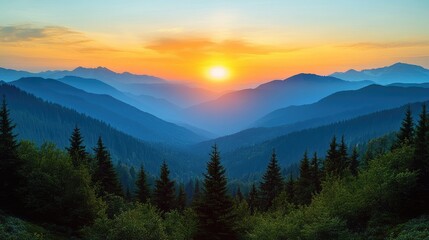Naklejka premium Golden Sunset Over Austrian Alps, Panoramic Mountain Beauty