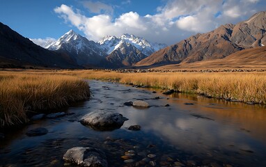 Mountain River Valley Sunlight