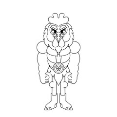 Cartoon character design of jungle rooster warrior outline