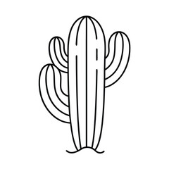Black and white line art of saguaro cactus icon isolated on white background