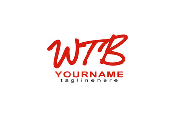 Obraz premium Ini adalah logo huruf WTB tulisan tangan cocok digunakan untuk desain logo perusahaan buku, percetakan, baju, tekstil, garmen, kertas
