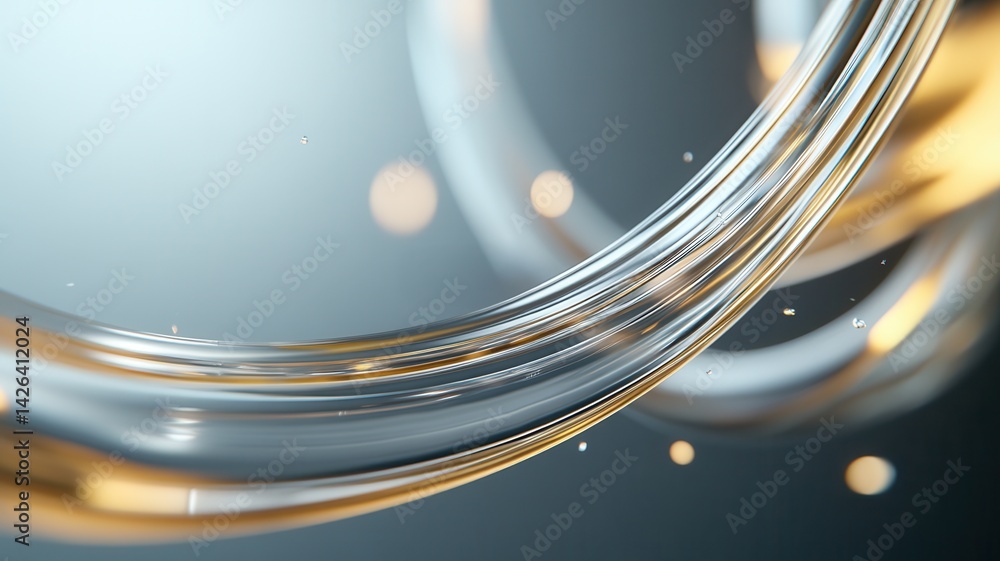 Aufkleber abstract silver and gold ribbons rotating and creating abstract shapes with bokeh effect on a dark b