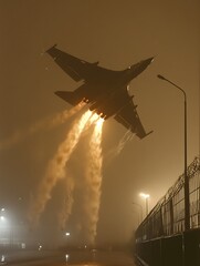Fighter Jet Takeoff Foggy Night