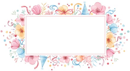 Floral Party Invitation Template with Celebration Elements and Blank Frame
