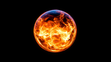Fototapeta premium glowing fireball with vibrant flames and swirling patterns, set against black background, creates captivating visual