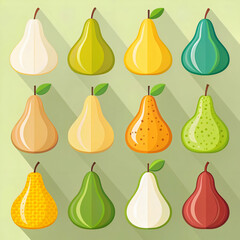 Pear icon set in flat vector style