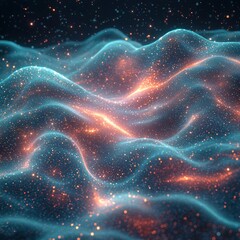 Abstract Wavy Landscape with Sparkling Lights and Digital Glow Effect