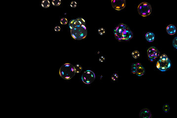Soap bubbles isolated on a black background