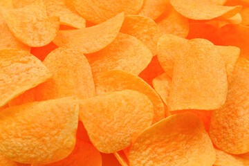 .Potato chips snack texture background. Top view.