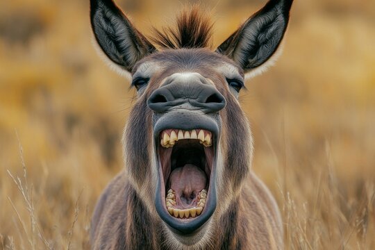 In Morocco's Anti Atlas mountains, specifically the Jebel Sirwa region of North Africa, a mule is caught yawning, showcasing these incredible animals that can carry substantial loads and are valued