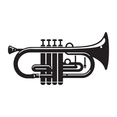 Naklejka premium Brass Section Trumpet silhouette, leading the melody – Trumpet illustration – Minimalist Trumpet vector – Musical instrument silhouette