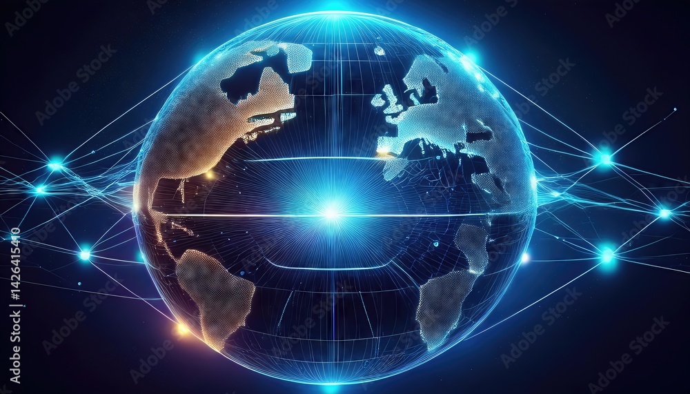 Poster worldwide network connection digital art illustration showcasing a vibrant web of global interconnec