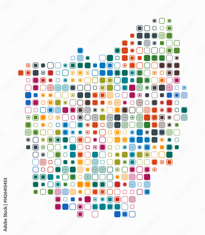 Poster ohio, shape of the state build of colored cells. digital style map of the ohio on white background. 