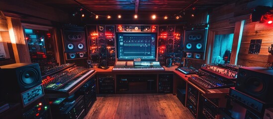 Obraz premium Home Recording Studio Interior, Music Production Workspace, Cozy Vibe, Audio Equipment