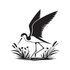 Black-winged stilt Silhouette - Black-winged stilt Vector - Illustration of Black-winged stilt - Black and White Black-winged stilt Design.